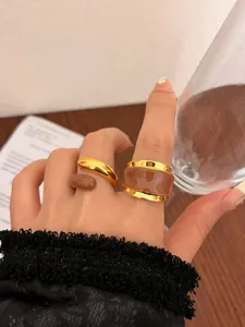 Exquisite liquid enamel double layer open ring, chic chocolate color fashion statement jewelry.