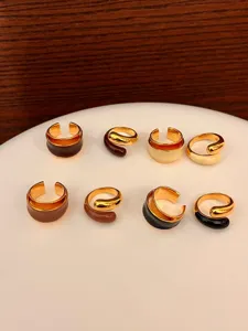 Liquid enamel double layer open ring chocolate style chic fashion jewelry detail view