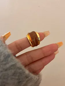 Chic liquid enamel double layer open ring chocolate color fashion jewelry for women stylish