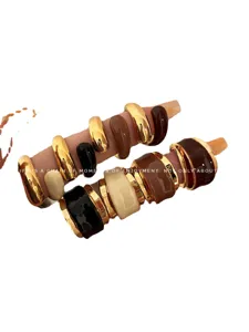 Liquid enamel double layer open ring, chic chocolate color European fashion jewelry.