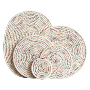 Cotton Linen Braided Heat Insulation Mat Nordic Style Round Placemat Table Mat And Cup Coaster
