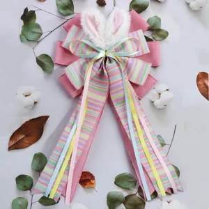 Easter ribbon bow handmade DIY wreath decoration for spring home ambiance and party