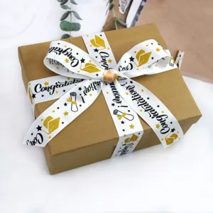 Graduation ribbon black white gold stamping gift wrapping ribbon decorative 3.8cm