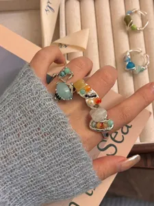 Handmade natural stone open stackable ring versatile irregular gemstone jewelry for women