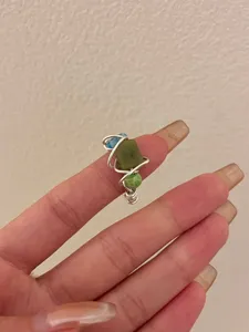 Handmade natural stone beaded open ring wire wrapped minimalist vintage stacking ring for women