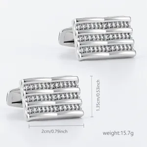 Silver plated crystal rhinestone cufflinks for men french shirts elegant accessory 2x1.35cm