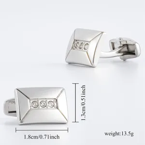Boutons de manchette argentés pour homme chemise française avec strass, taille 1.8x1.3cm
