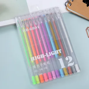 Set 12 penne in inchiostro gel 0.5mm evidenziatori colorati penne diario scatola trasparente