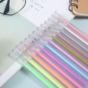 Set di penne gel fluorescenti colorate, fusto trasparente, ideale per journaling e fai da te.