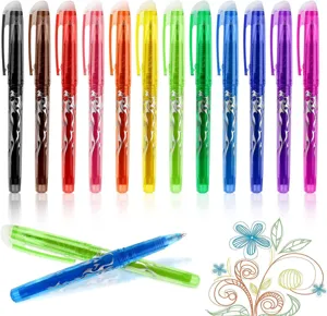 Détails du set de stylos gel effaçables colorés avec douze nuances vibrantes et écriture fluide.