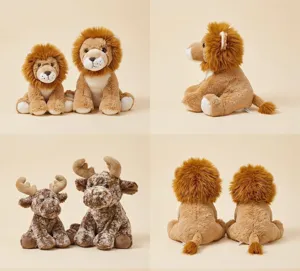 Suesse sitzende loewe und elch plueschtiere, weiche stofftiere fuer kinder geschenk.