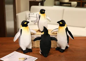Cute plush emperor penguin stuffed animal toy, soft companion doll for kids room decoration.