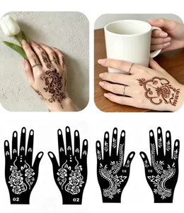 Set di adesivi per tatuaggi a mano stencil hennè temporaneo motivo floreale arte corpo