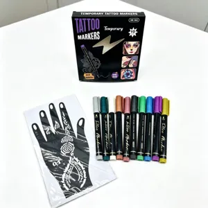 Set de rotuladores de tatuaje temporal con plantillas para arte corporal y maquillaje de fiesta.