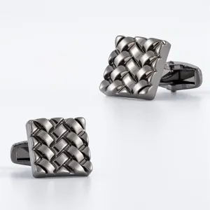 Men's gunmetal woven metal cufflinks classic texture design for formal dress shirts business.