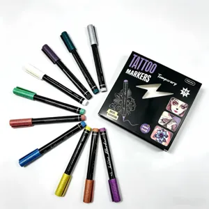 Juego de rotuladores de tatuaje temporal con 10 colores vibrantes para body art y fiestas.