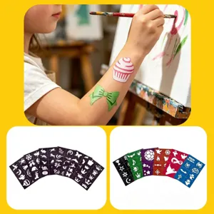 Kids body painting hollow stencil tattoo sticker set, Halloween and sports templates.