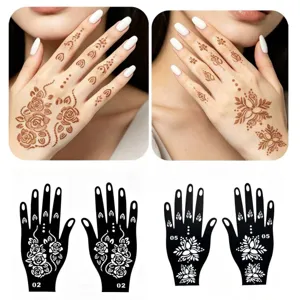 Adesivi per tatuaggi a mano stencil di henné temporanei stile floreale scuro modelli