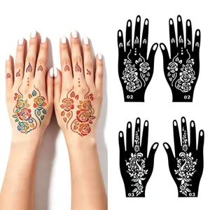 Adesivi per tatuaggi a mano temporanei stencil hennè design floreale rosa decoro