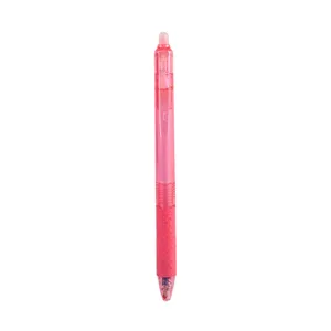 Nahaufnahme der rosa ausziehbaren radierbaren Gelschreiber-Spitze und dem transparenten Gehäuse.
