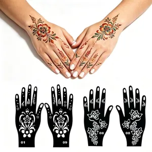 Adesivi per tatuaggi a mano set di stencil floreali temporanei all'henné per body art.