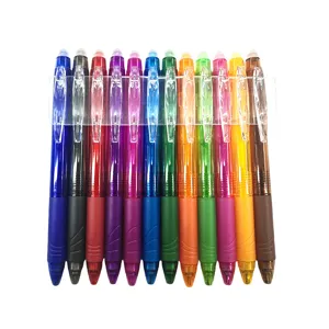 Set de 12 bolígrafos de gel borrables coloridos con clip, bolígrafos retráctiles de oficina y escuela.