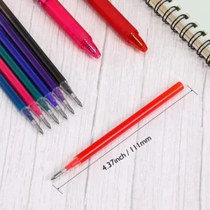 Colored erasable gel pen refills detail shot showing 111mm length and multiple ink colors.