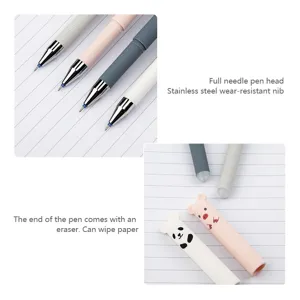 Lindo bolígrafo de gel borrable con panda y cerdo y punta de aguja para material escolar.