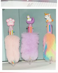 Cartoon 6-color multi-color plush ballpoint pen cute unicorn cat paw student stationery