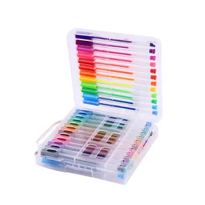 36-color glitter gel pen set with clear storage case for student journaling and art drawing.