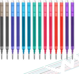 Colorful erasable gel pen refills set, bullet tip smooth writing stationery for office and school.