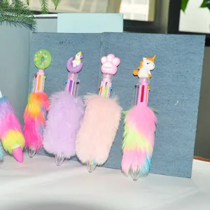 Cartoon Multicolor Retractable Ballpoint Pen Plush Unicorn Swan Donut Creative Stationery For Kids Student School Office