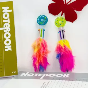 Cute 6-color cartoon ballpoint pen with plush tail and donut topper for kids stationery