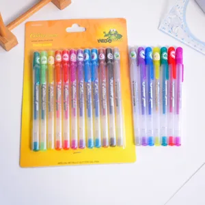 Colorful glitter gel pens set, scented cartoon highlighter stationery for journaling.