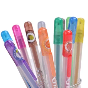 Colorful glitter gel pen set with fruit scent, cute sparkling stationery for school kids.