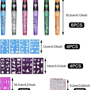 Set di stencil e penne gel fai da te per bambini con adesivi strass colorati per progetti.