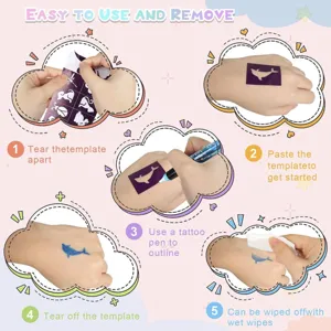 Set di tatuaggi per bambini con stencil e penna lavabile per divertente trucco fai da te.