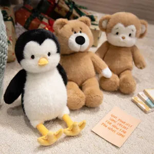 Cute plush toy set featuring soft penguin and bear stuffed animals for children comfort.