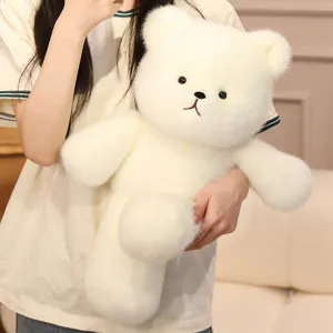 Adorable white fluffy bear plush toy soft stuffed animal doll for children comforting gift.
