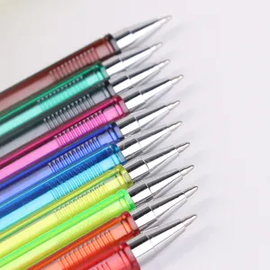 Set di penne gel trasparenti colorate, scrittura fluida per scuola e cancelleria.