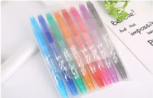 Ensemble de stylos gel effaçables colorés de 8 pièces avec boîte PVC transparente pour écoliers