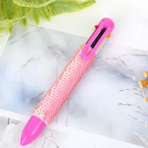 Stylo à bille à six couleurs avec sequins roses papeterie multicolore bureau en gros