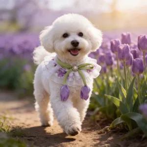 Schickes Spitzen-Halsband für Haustiere mit Tulpen-Anhängern und grüner Schleife für Katzen.