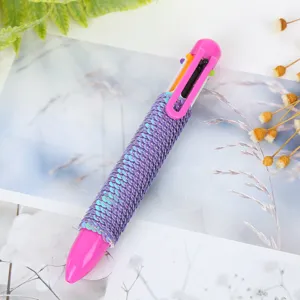 Stylo à bille multicolore avec corps à paillettes, stylo d'écriture mignon 6 en 1.