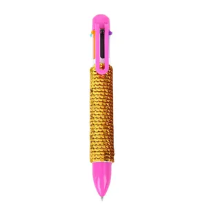 Stylo bille multicolore avec sequins, 6 couleurs d'encre et design à pression élégant.