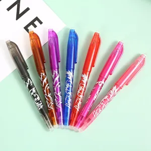 Lot de 7 stylos gel effaçables colorés avec motifs floraux et embout gomme école.