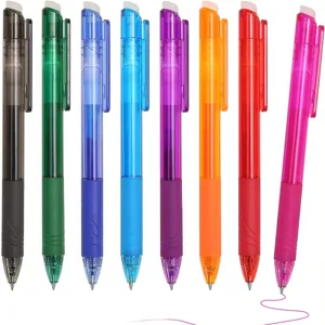 Buntes löschbares Gelstift-Set mit 8 verschiedenen Farben und Radiergummi für Schule.