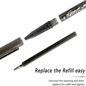 Vue principale de stylo gel effaçable montrant des pièces démontées et recharge facile.