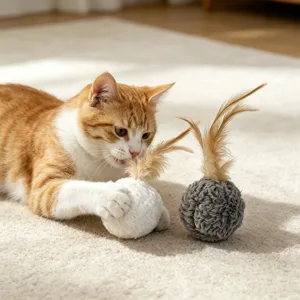 Plush Ball Cat Toy Interactive Sound Making Chasing Toy With Natural Feather For Pet Daily Play Entertainment