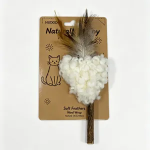Cat toy feather wool wrap wand interactive pet teaser playful natural materials details